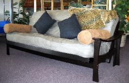 Futon Frame 'Deco' on Java finish- Like a sleeper sofa but more comfortable and easier to move.