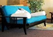 This futon Lounger has a 2 piece mattress, available in Chair, Twin and Full size